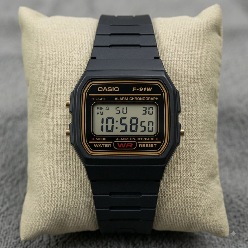 Casio Vintage Digital Black Resin Belt Watch F-91WG-9QDF - Image 2
