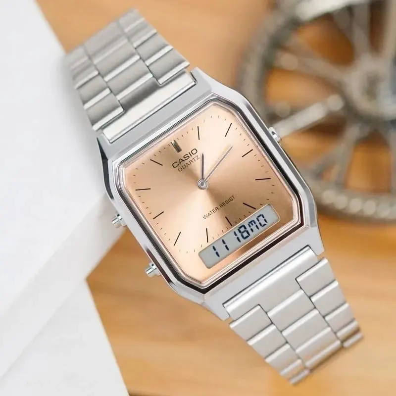 Casio Vintage Dual Time Chain Watch AQ-230A-4AMQY - Image 2