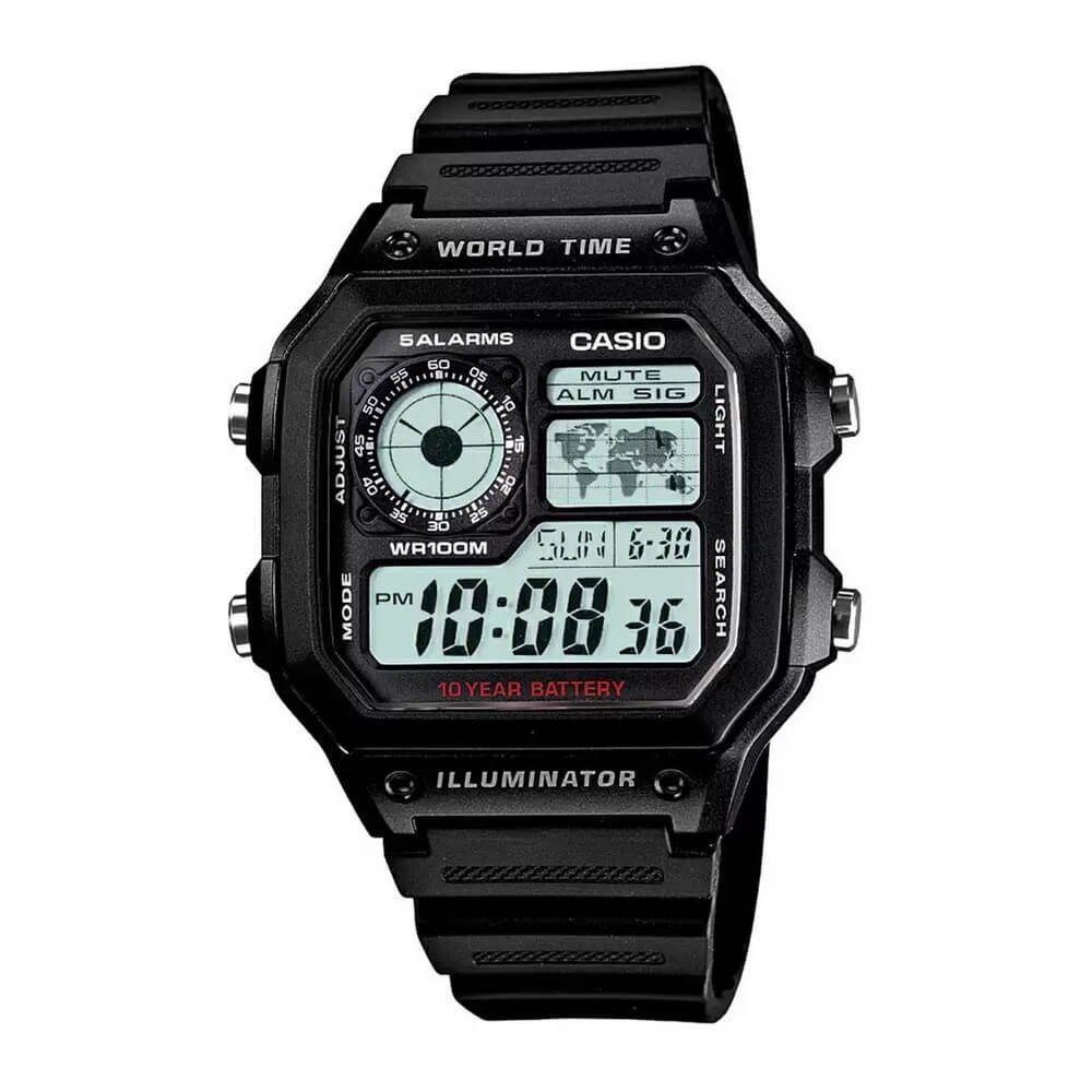 Casio Youth World Time Digital Resin Belt Watch AE-1200WH-1AVDF