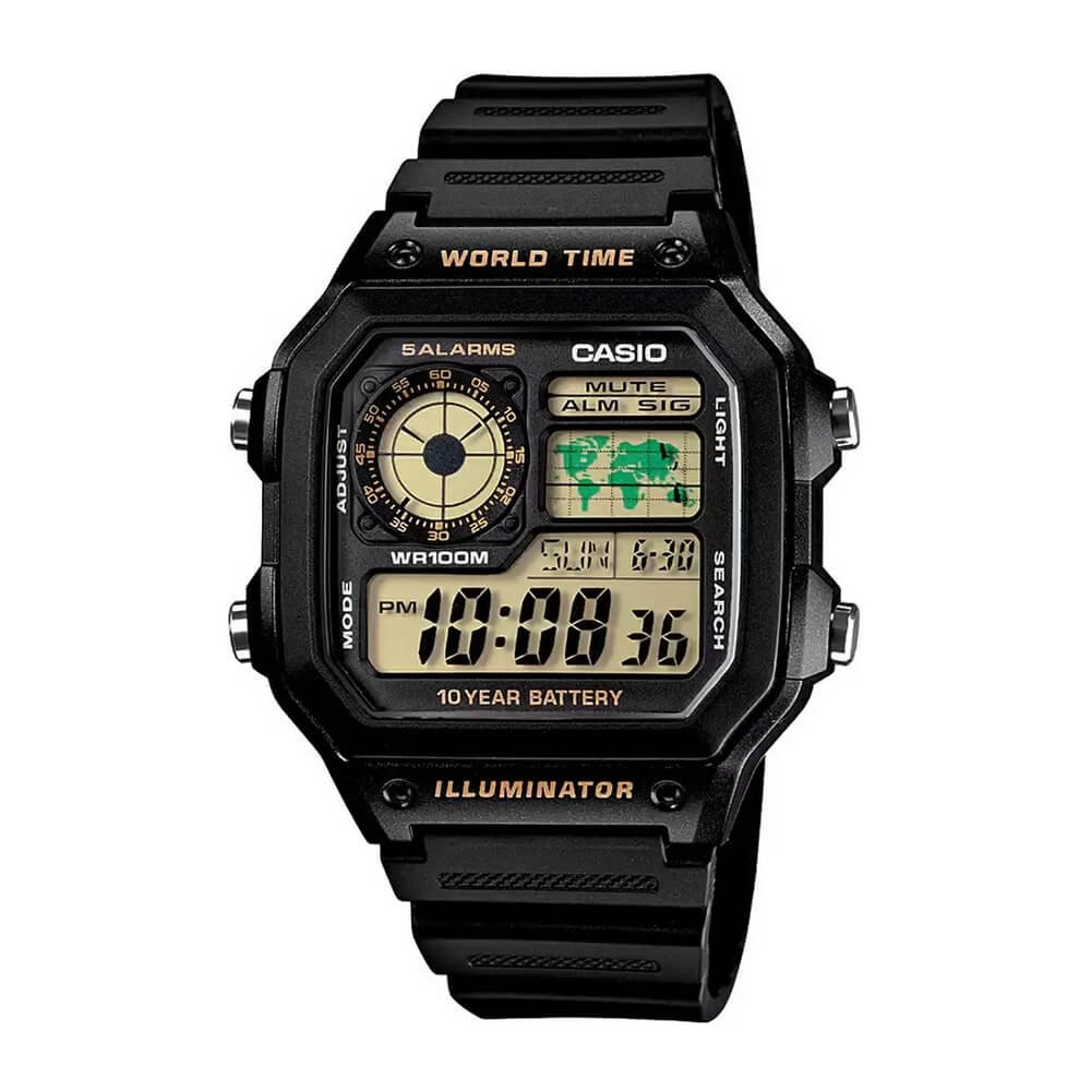 Casio Youth World Time Digital Resin Belt Watch AE-1200WH-1BVDF