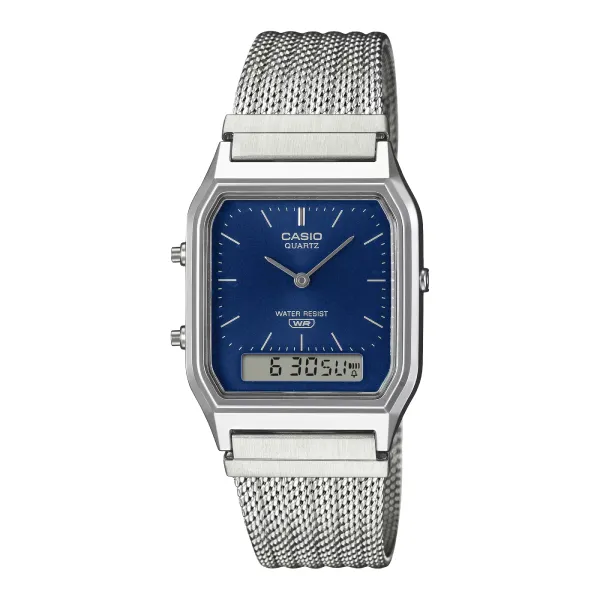 Casio Vintage AQ-230EM-2A Analog-Digital Navy Blue Dial Mesh Band Unisex Watch