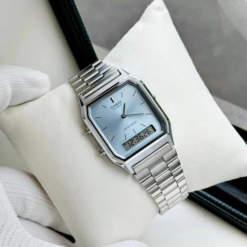 Casio Vintage Dual Time Chain Watch AQ-230A-2A1MQY - Image 2